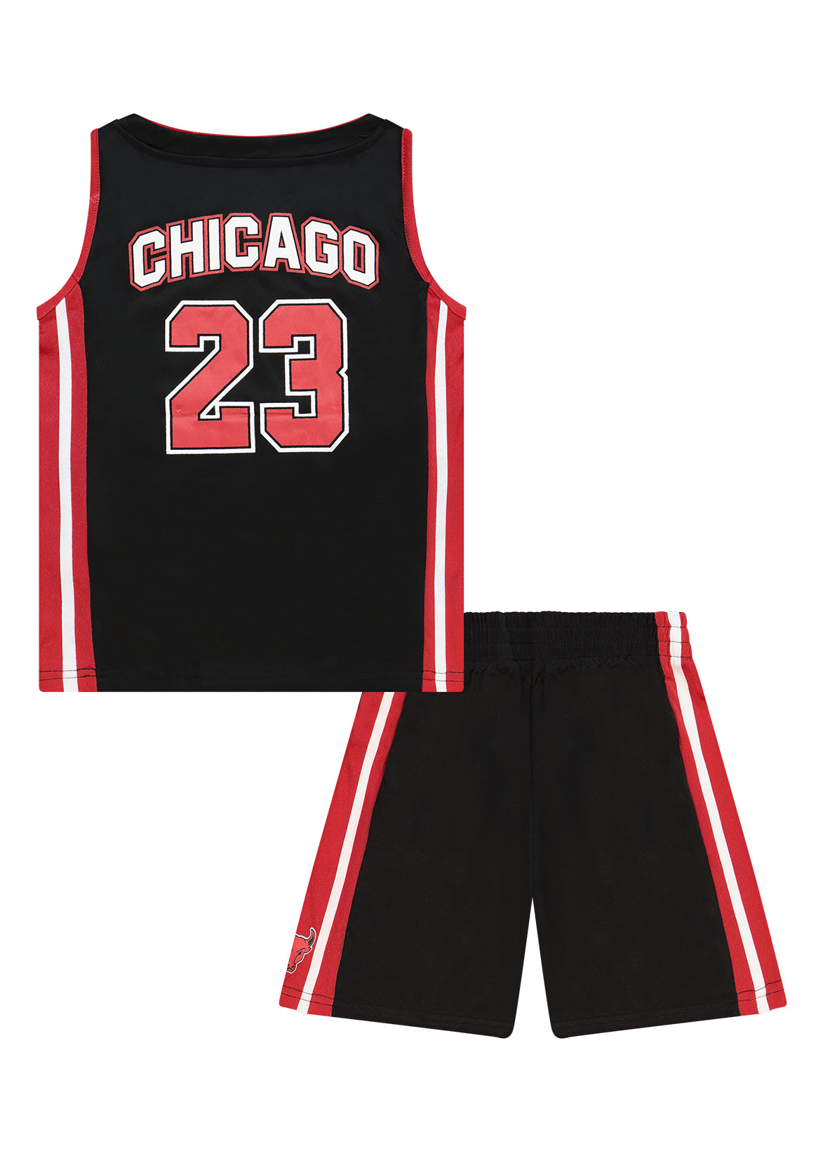 חליפת טריקו NAMES הדפס CHICAGO סמל שור ופסי צד אדומים לילדים BLACK / 2Y
