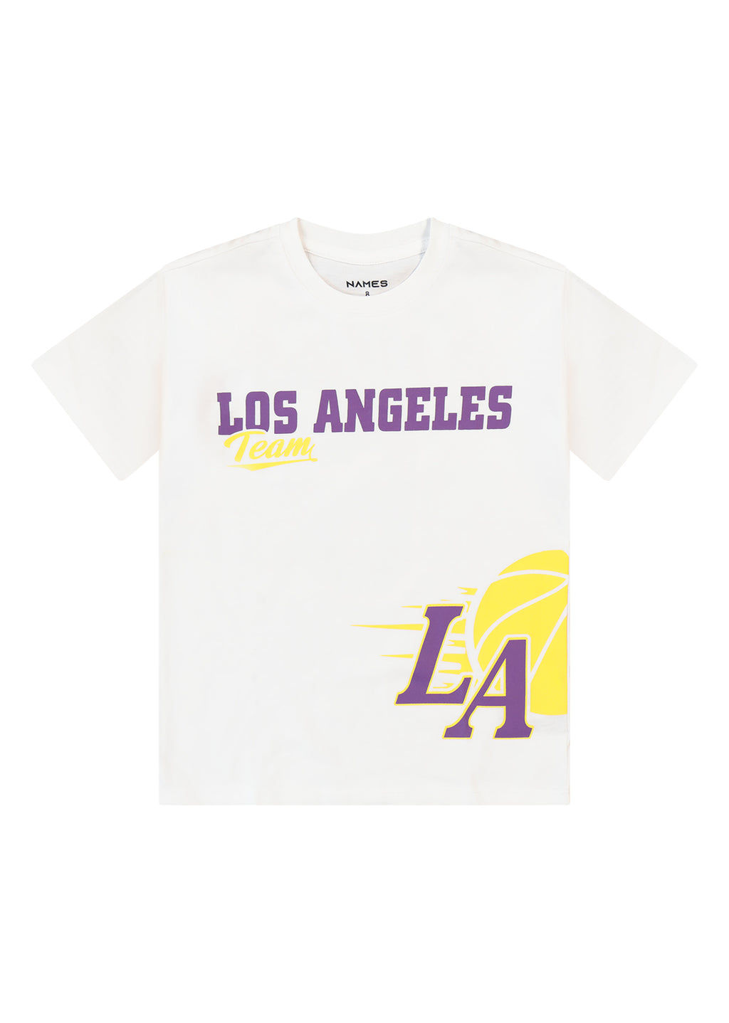 חולצת טישרט NAMES הדפס LOS ANGELES גדול וכדורסל לילדים WHITE / 2Y