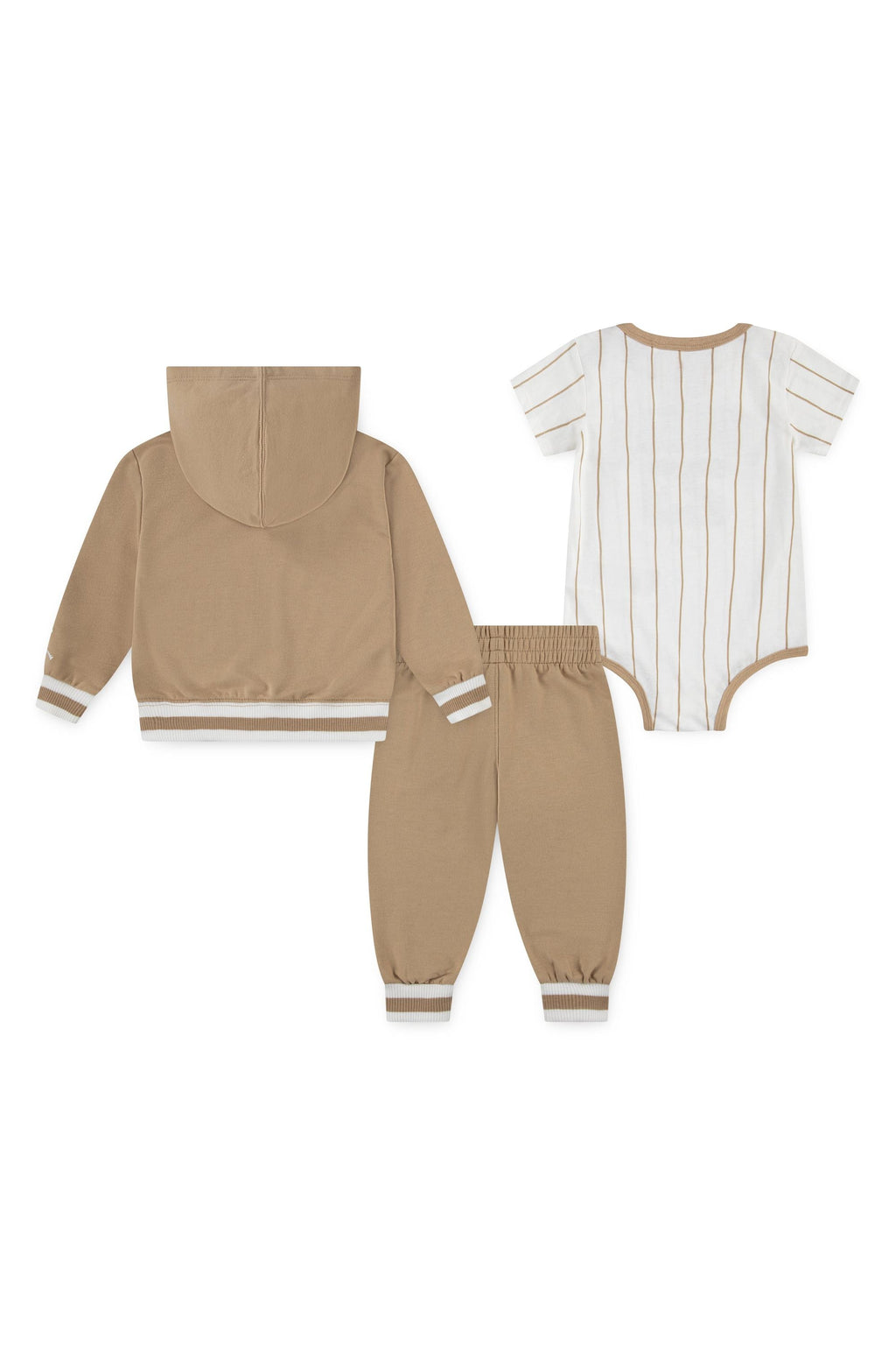סט חליפת טרנינג JORDAN ובגד גוף עם פסים לתינוקות BEIGE / 12M