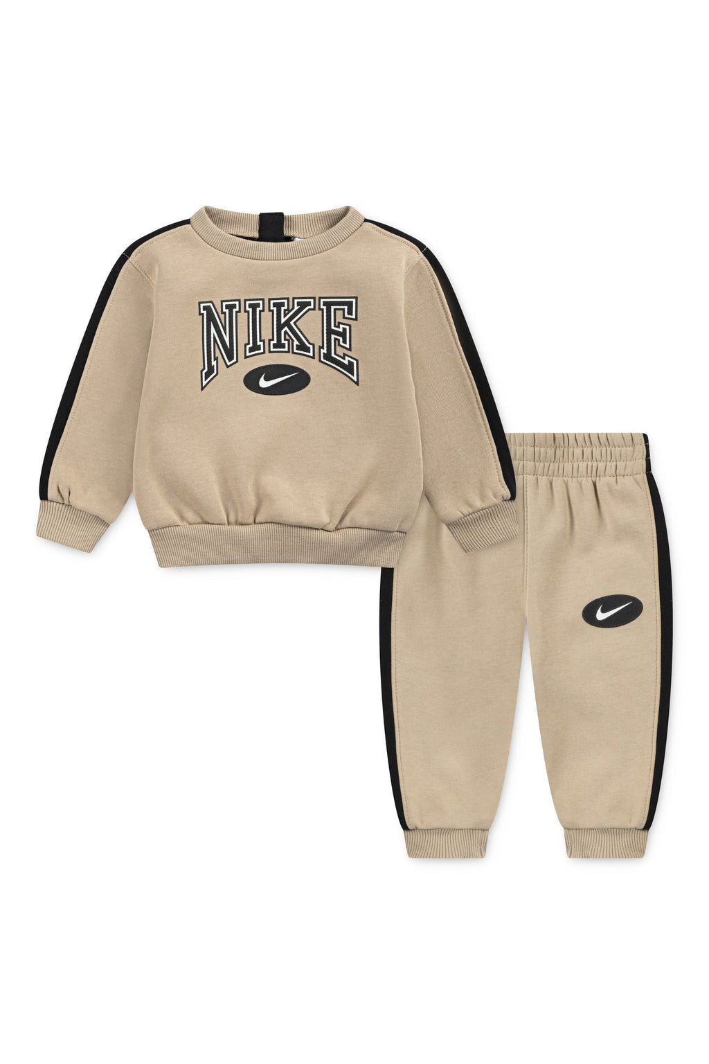 חליפת טרנינג NIKE עם פסי צד שחורים ולוגו קדמי לתינוקות BEIGE / 12M