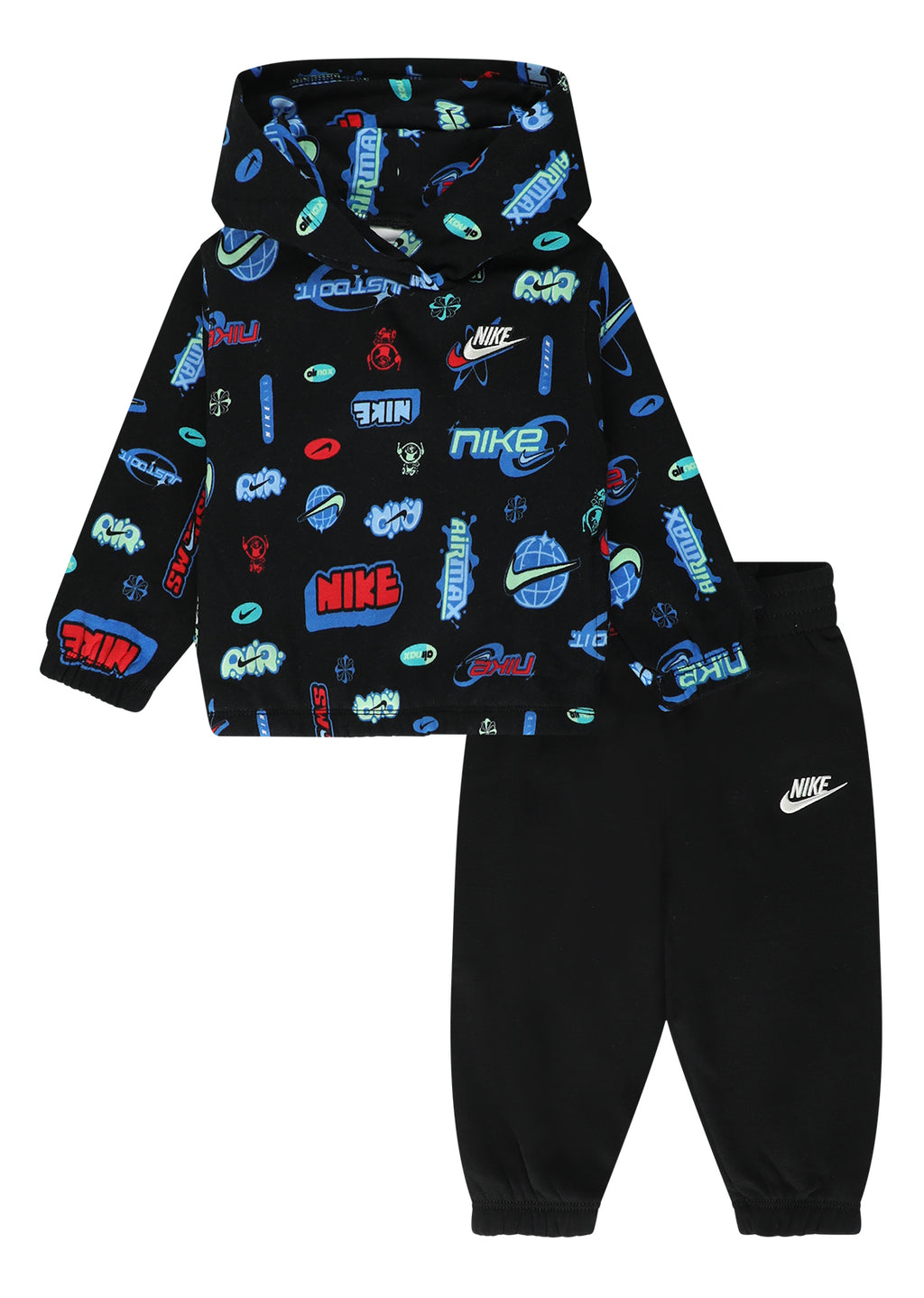 חליפת טרנינג NIKE קפוצ׳ון מודפס ומכנסי ג׳וגר לתינוקות BLACK / 12M