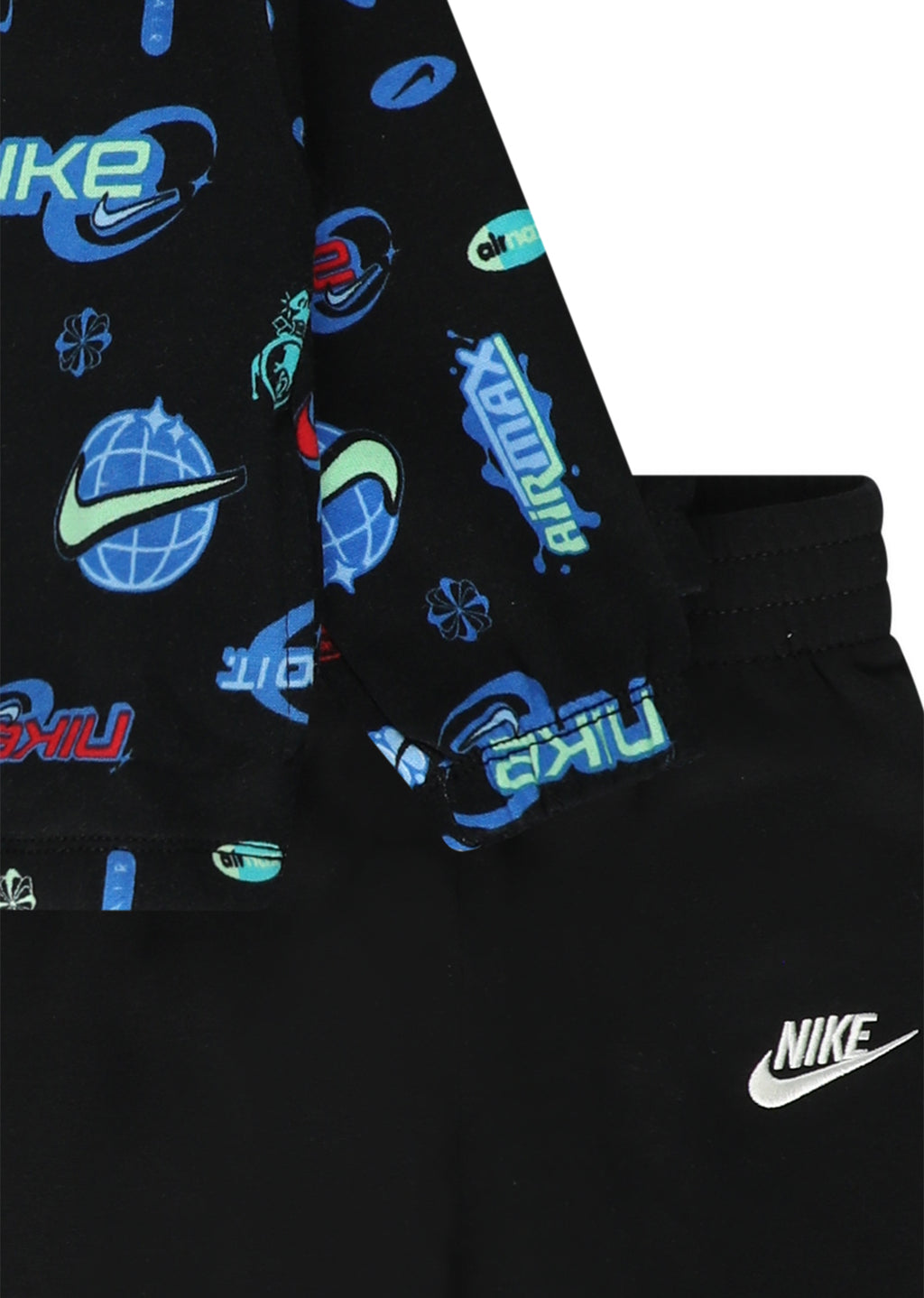 חליפת טרנינג NIKE קפוצ׳ון מודפס ומכנסי ג׳וגר לתינוקות BLACK / 12M