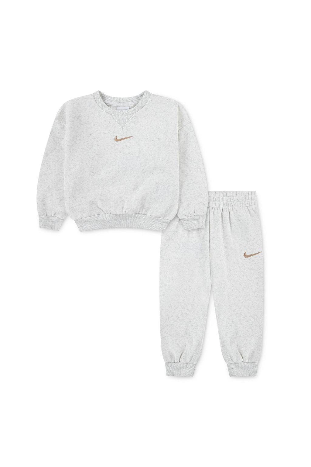 חליפת טרנינג NIKE לוגו סווש קטן בחזית לילדות BEIGE / 2Y