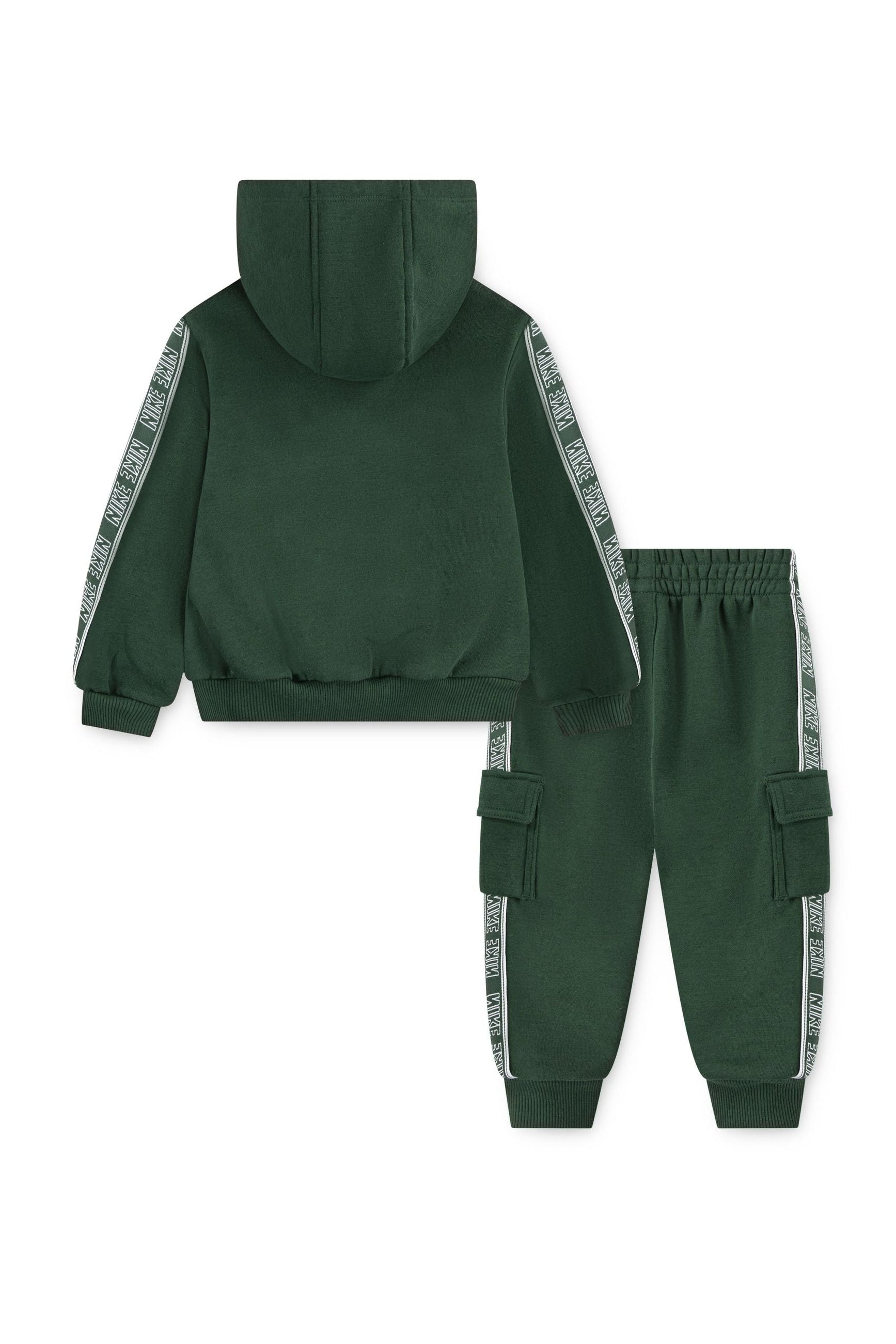 חליפת טרנינג NIKE קפוצ'ון ופסי לוגו לבנים לילדים Green / 2Y