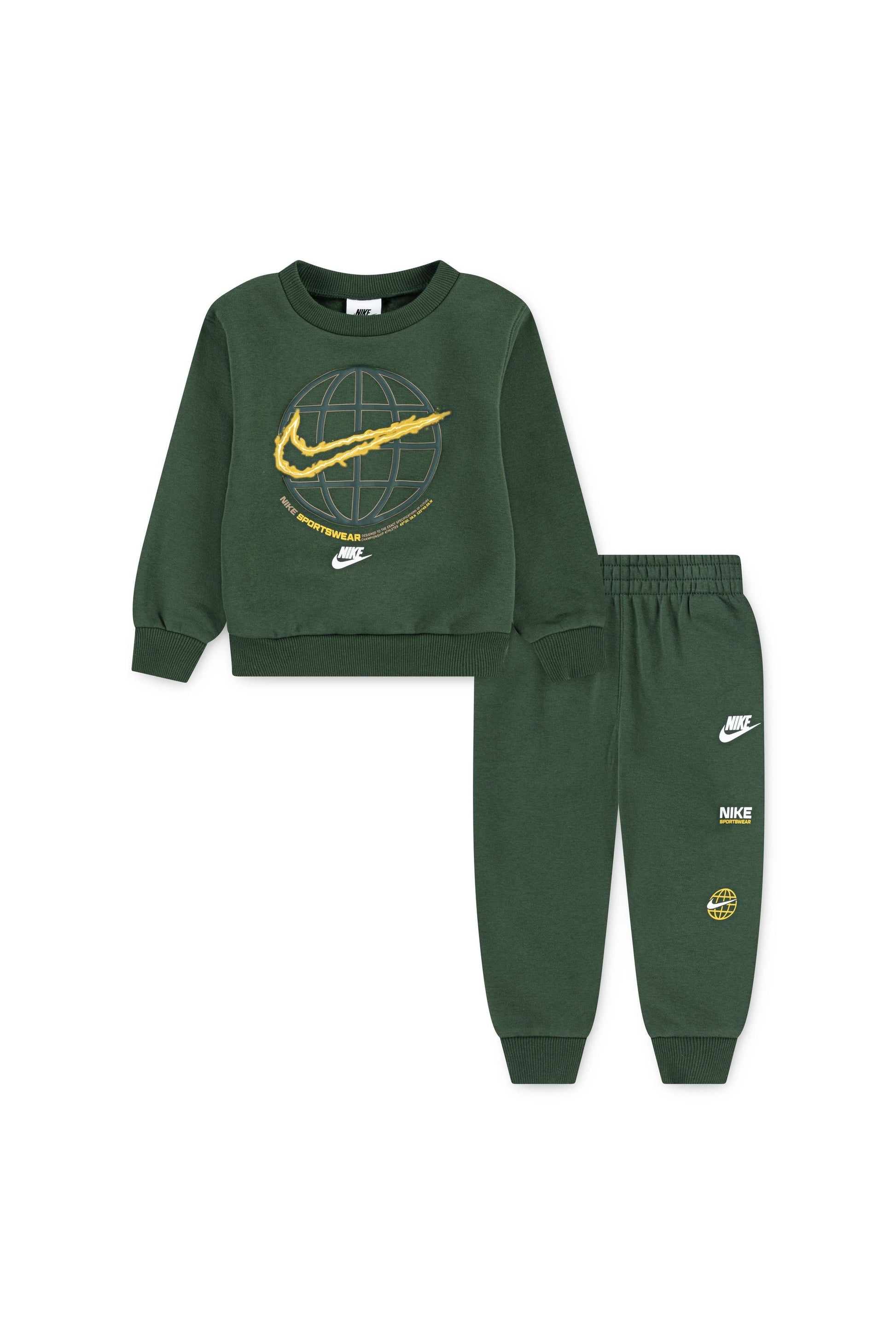 חליפת טרנינג NIKE עם הדפס כדור עולם ולוגו סווש לילדים Green / 2Y