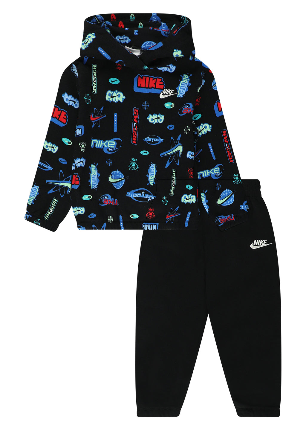 חליפת טרנינג NIKE קפוצ׳ון מודפס ומכנסי ג׳וגר לילדים BLACK / 2Y