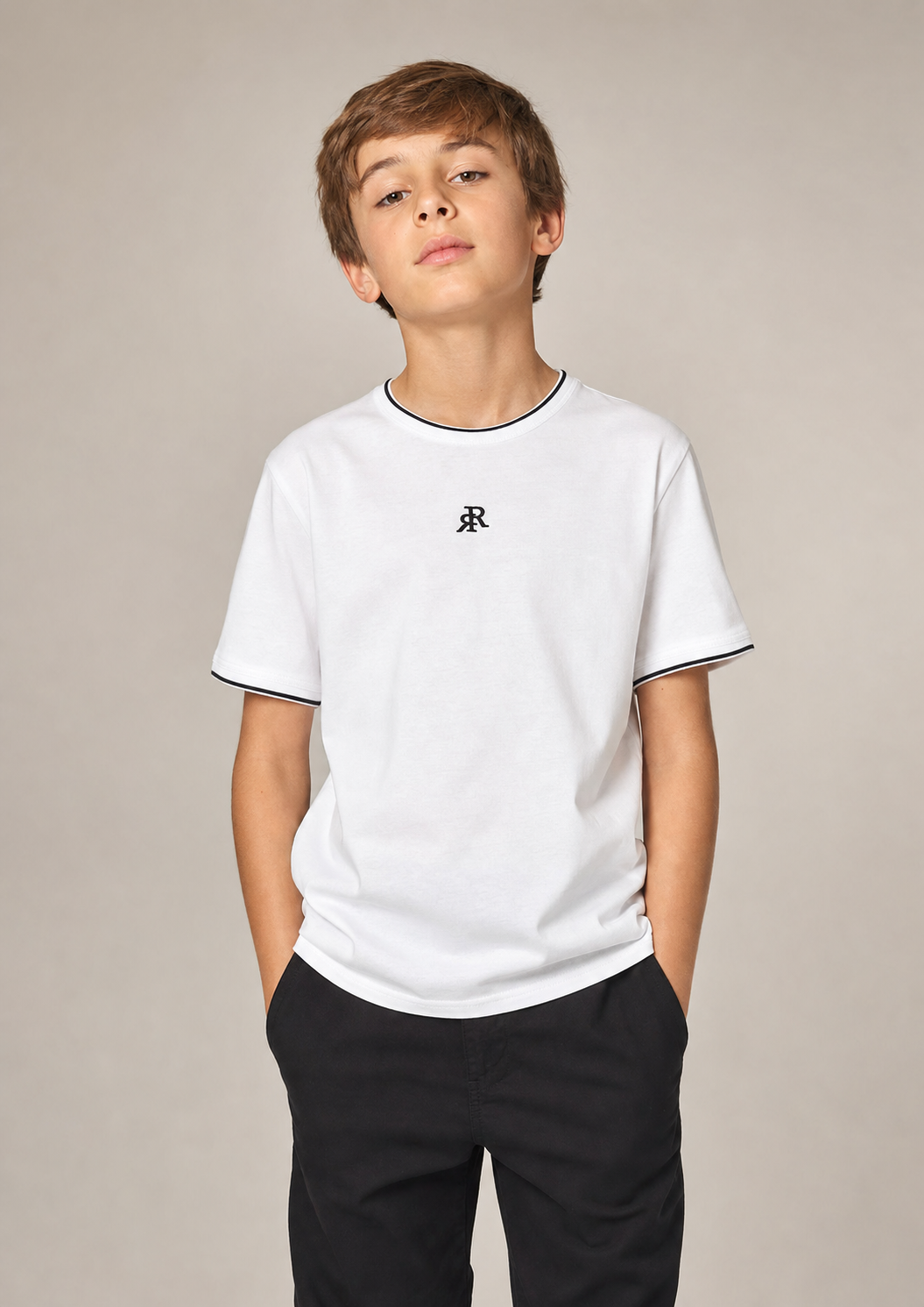 Replay boys white monogram tee front