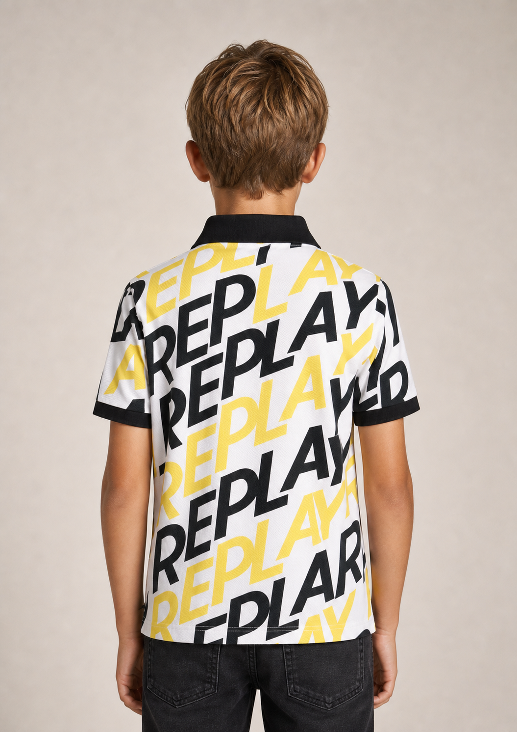 Replay boys yellow text polo back