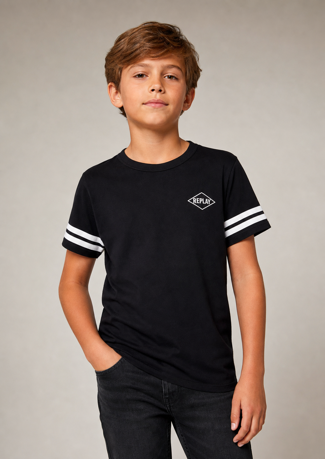 Replay boys stripe sleeve tee front