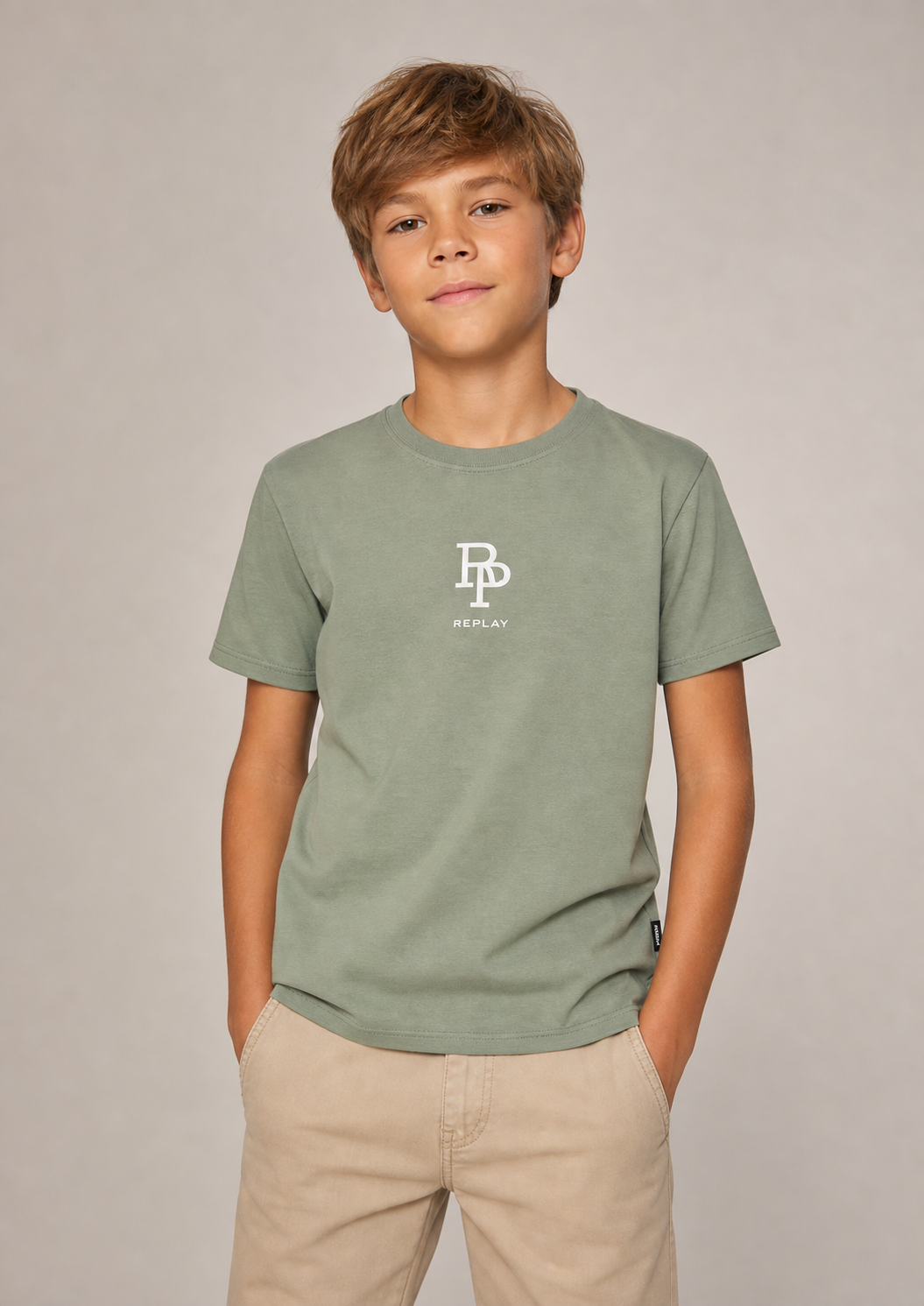 Replay boys sage monogram tee front