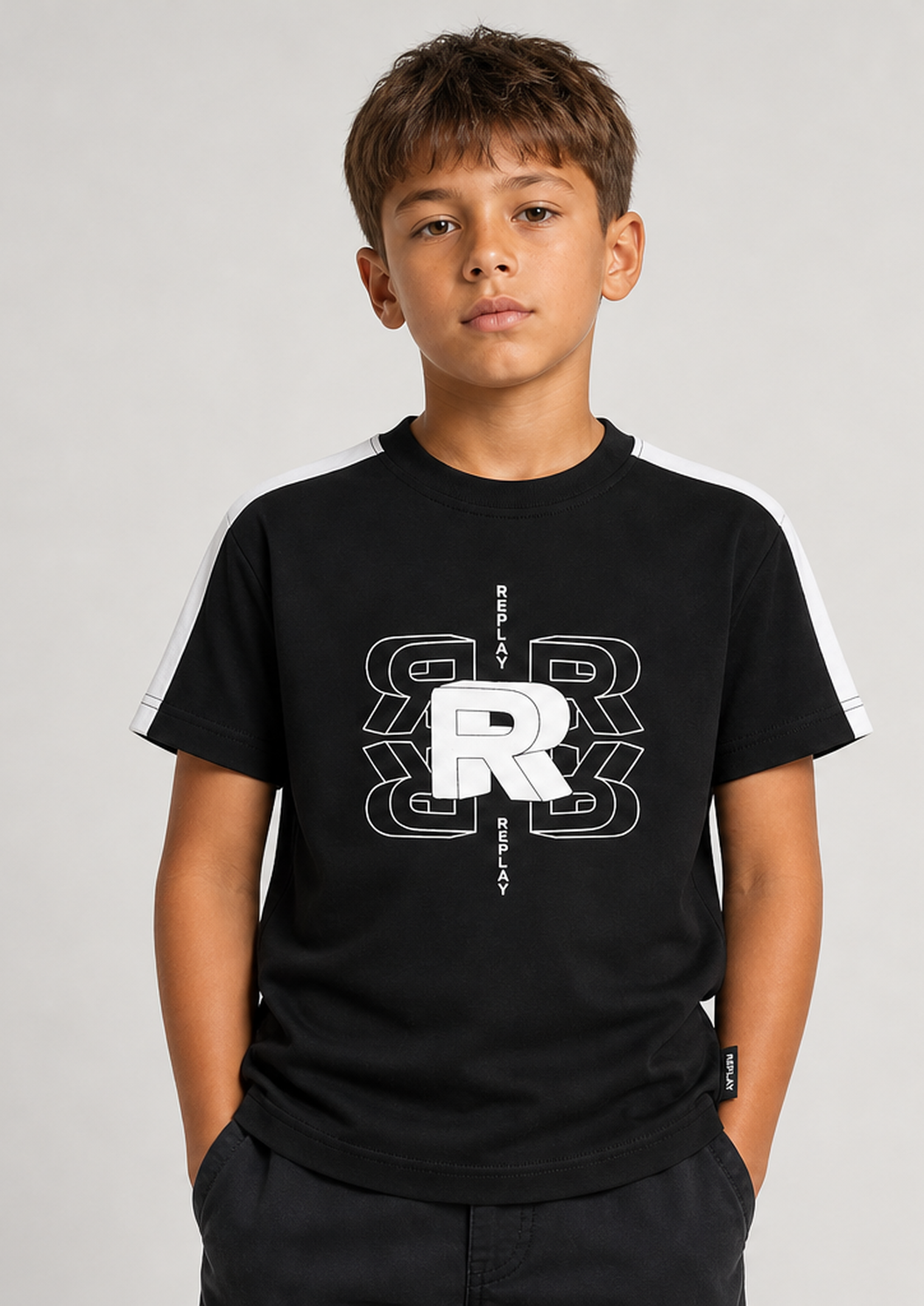 REPLAY boys black graphic tee front