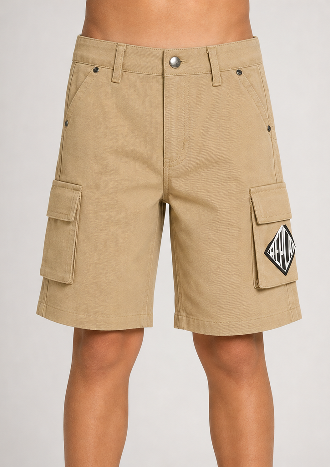 REPLAY boys khaki cargo shorts front
