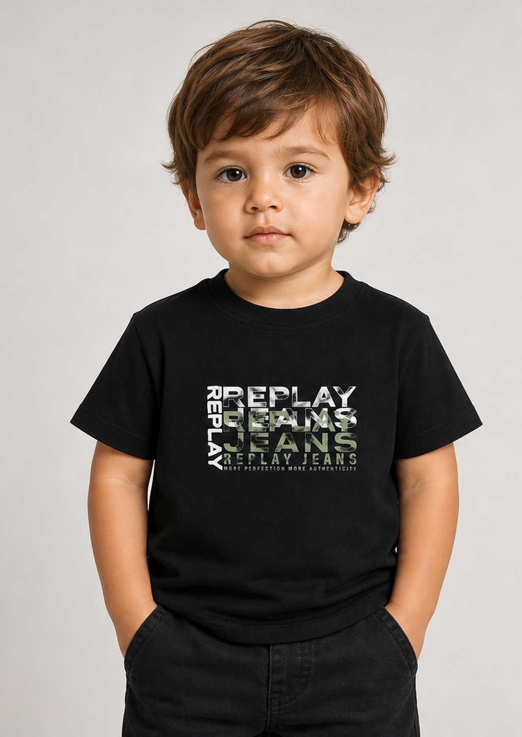 REPLAY baby boys black logo tee front