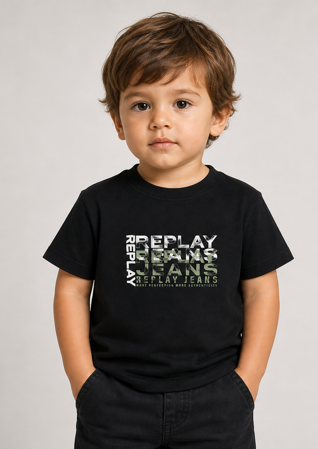 REPLAY baby boys black logo tee front