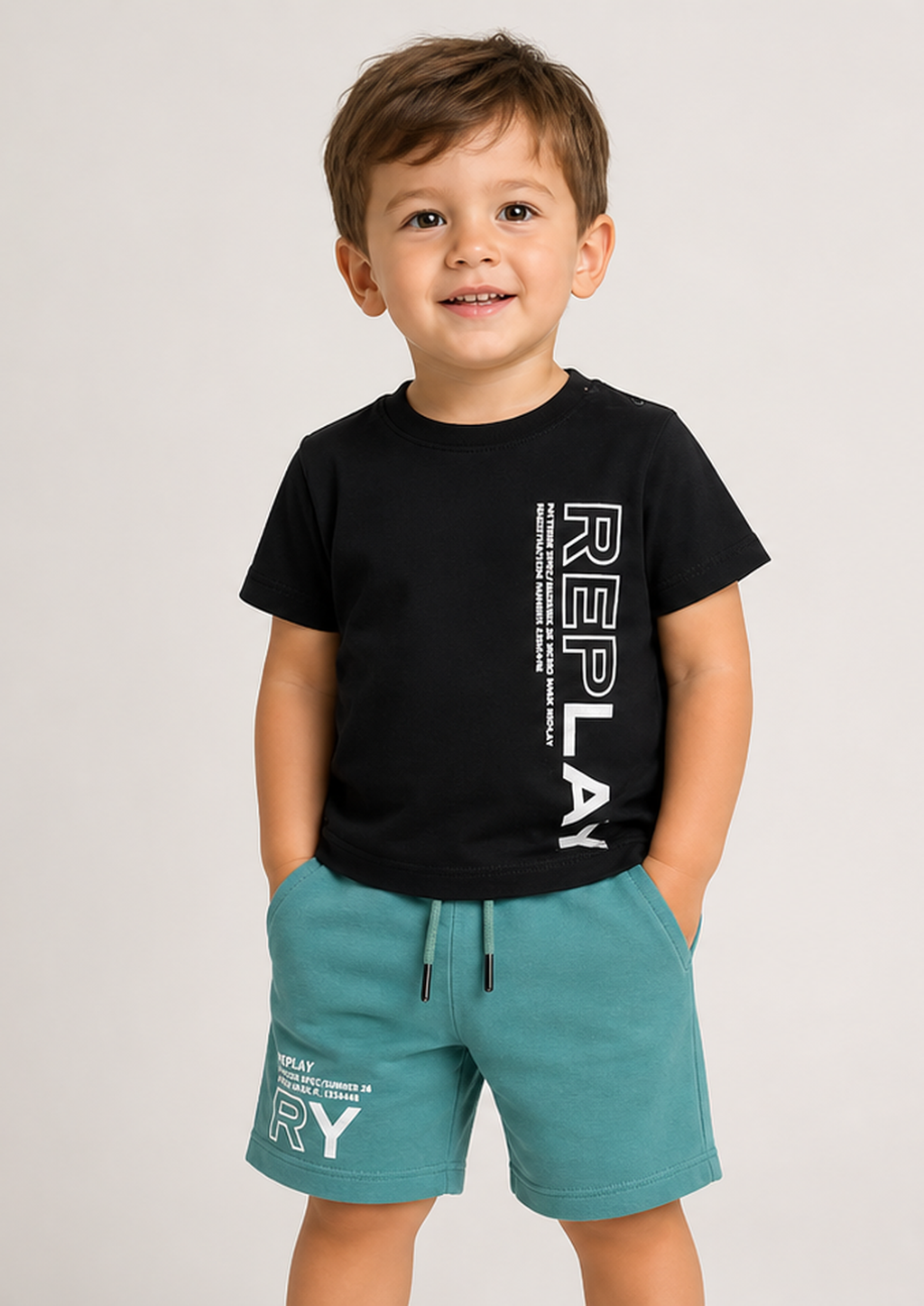 REPLAY baby boys black turquoise set front