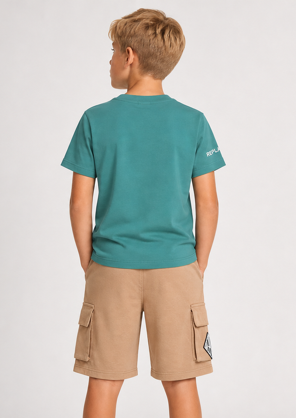 REPLAY boys turquoise camel cargo set back