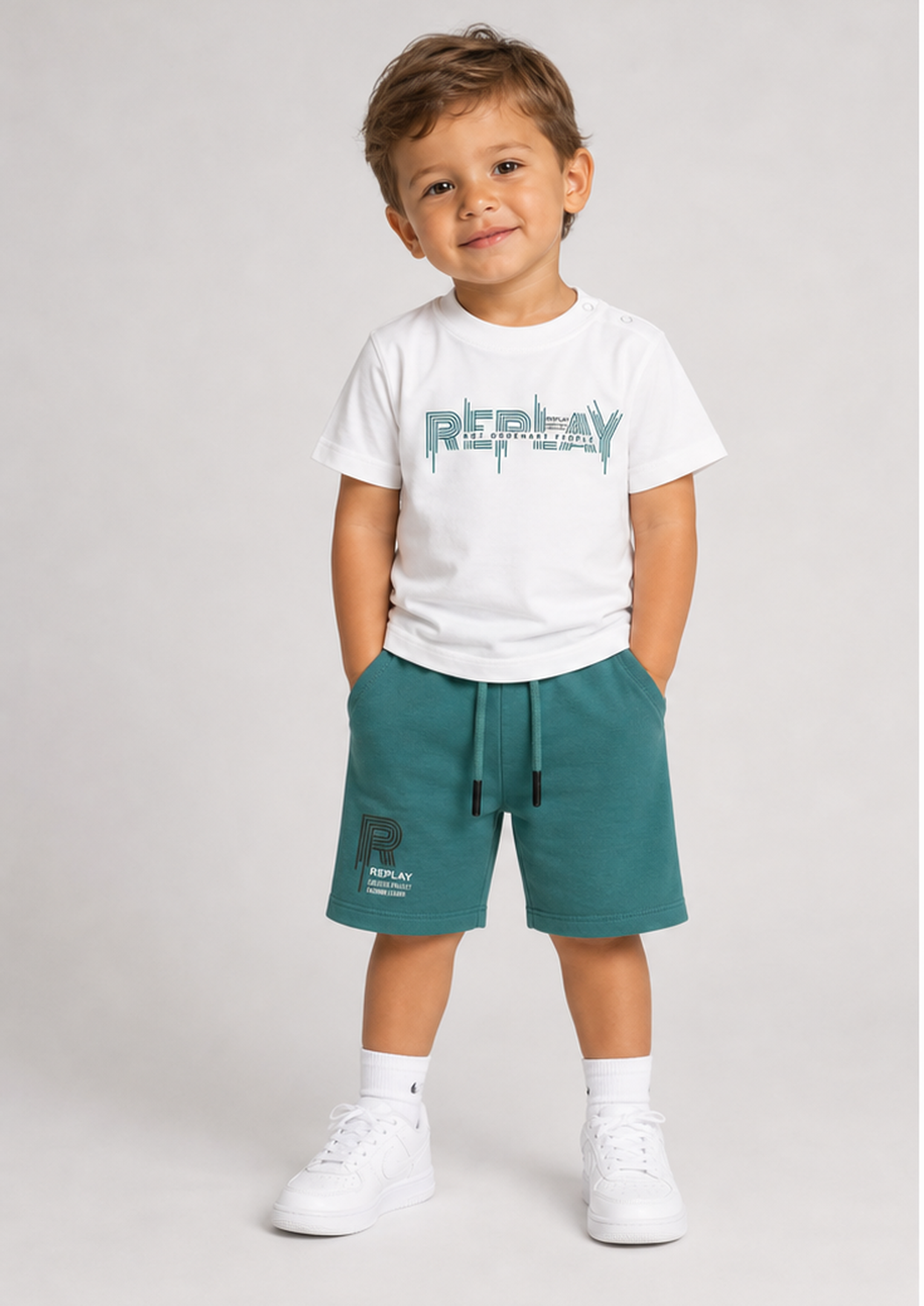 REPLAY baby boys white turquoise set front