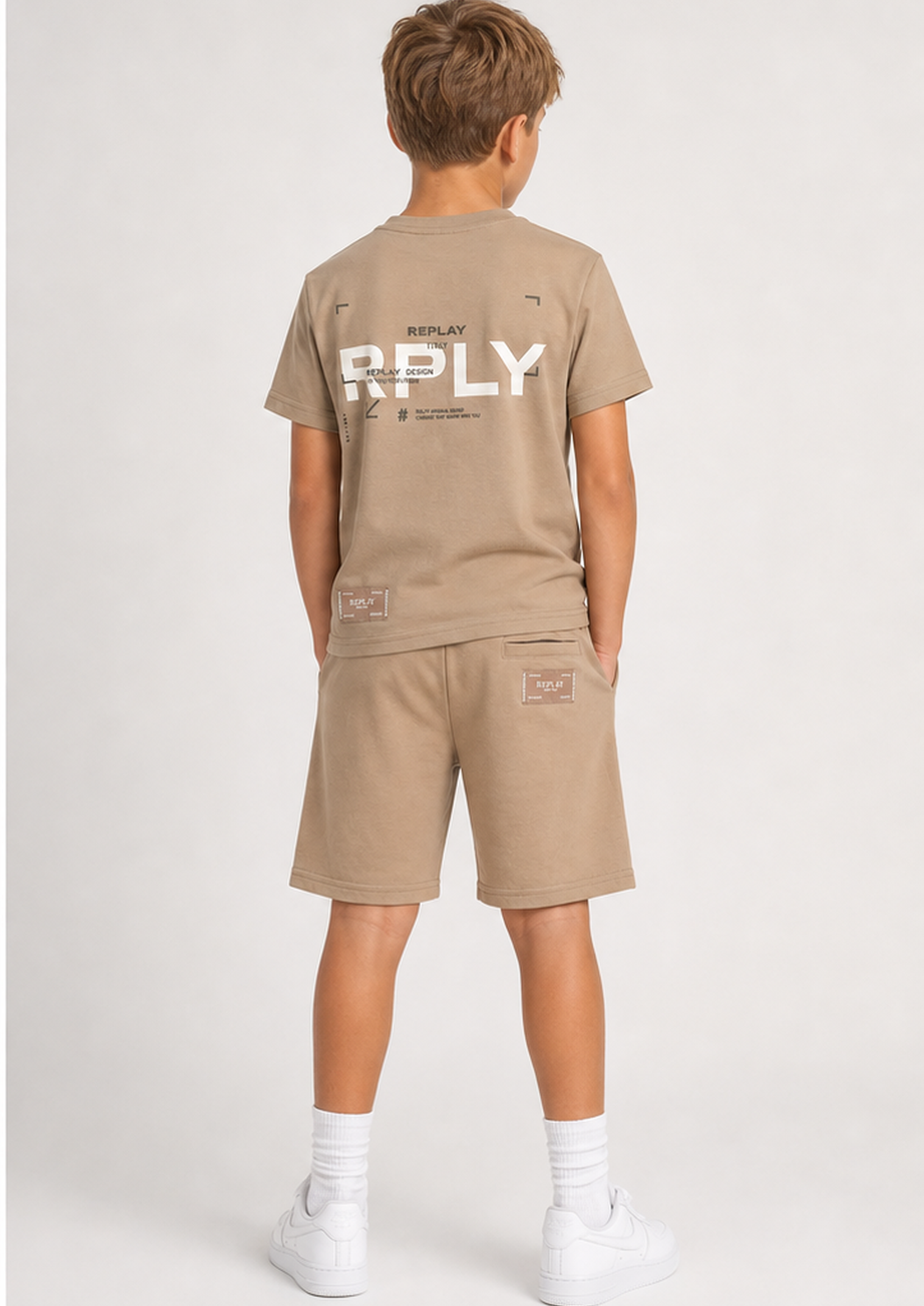 REPLAY boys taupe rply embroidered set back