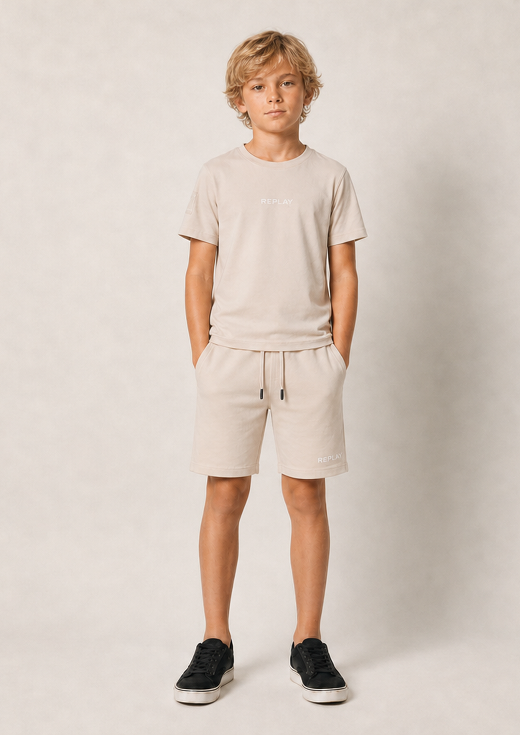 REPLAY boys light beige comfort set front