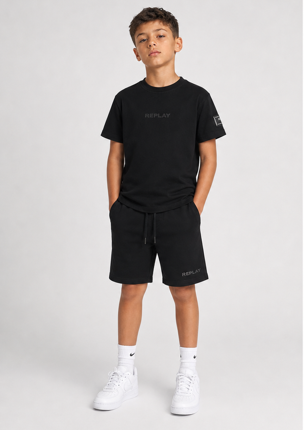 REPLAY boys black tonal comfort set front