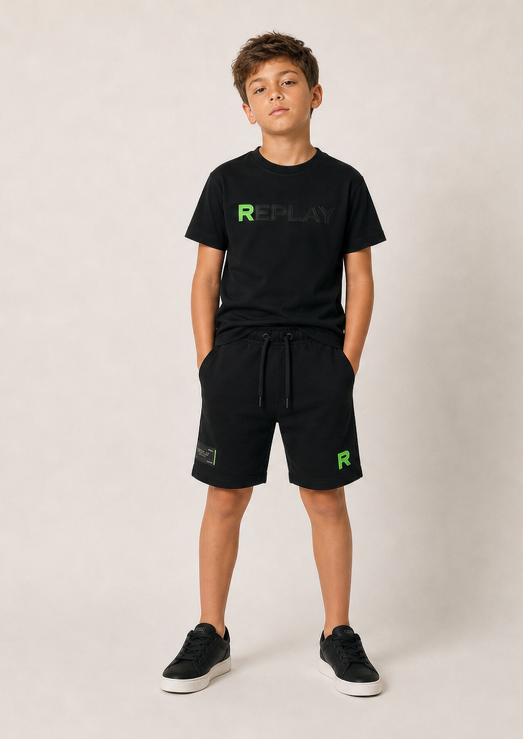 REPLAY boys black green logo set front