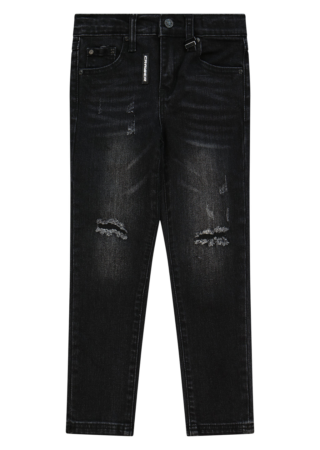 מכנסי ג'ינס CRAISER בשטיפה אפורה וקרעים עדינים לילדים BLACK / 2Y