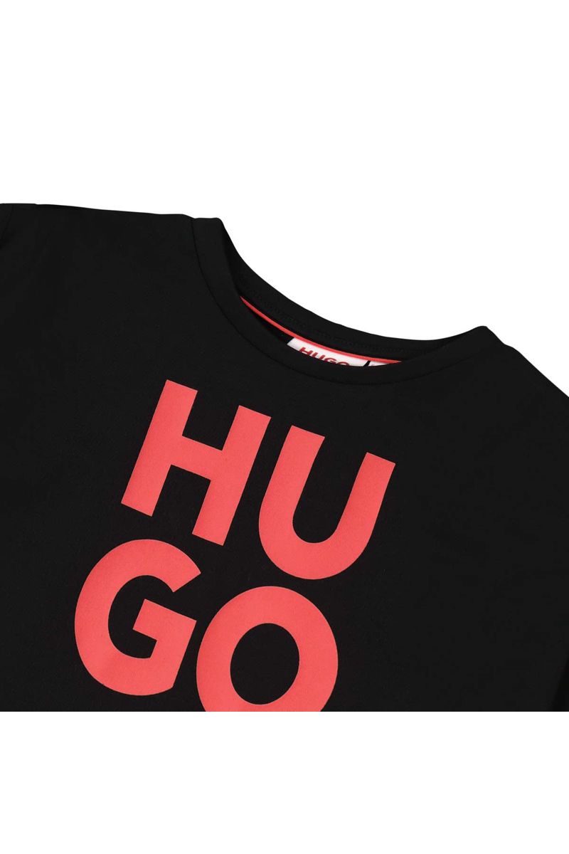 חולצת טי שרט HUGO לוגו לילדים Black / 4Y