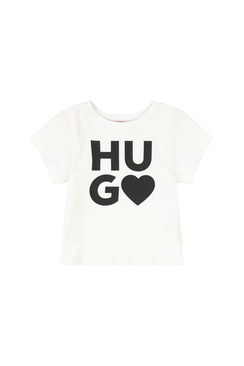 חולצת טי שרט HUGO הדפס לוגו לילדות White / 4Y