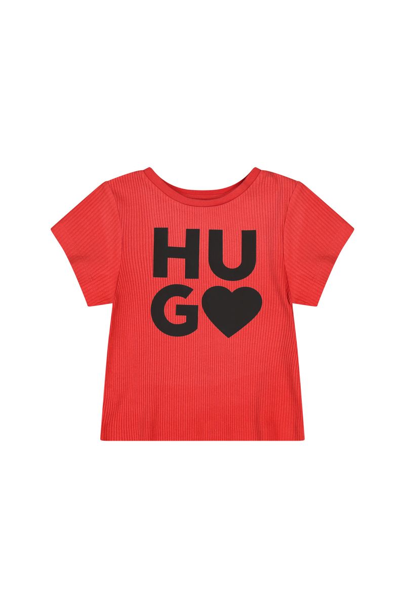 חולצת טי שרט HUGO הדפס לוגו לילדות Red / 4Y