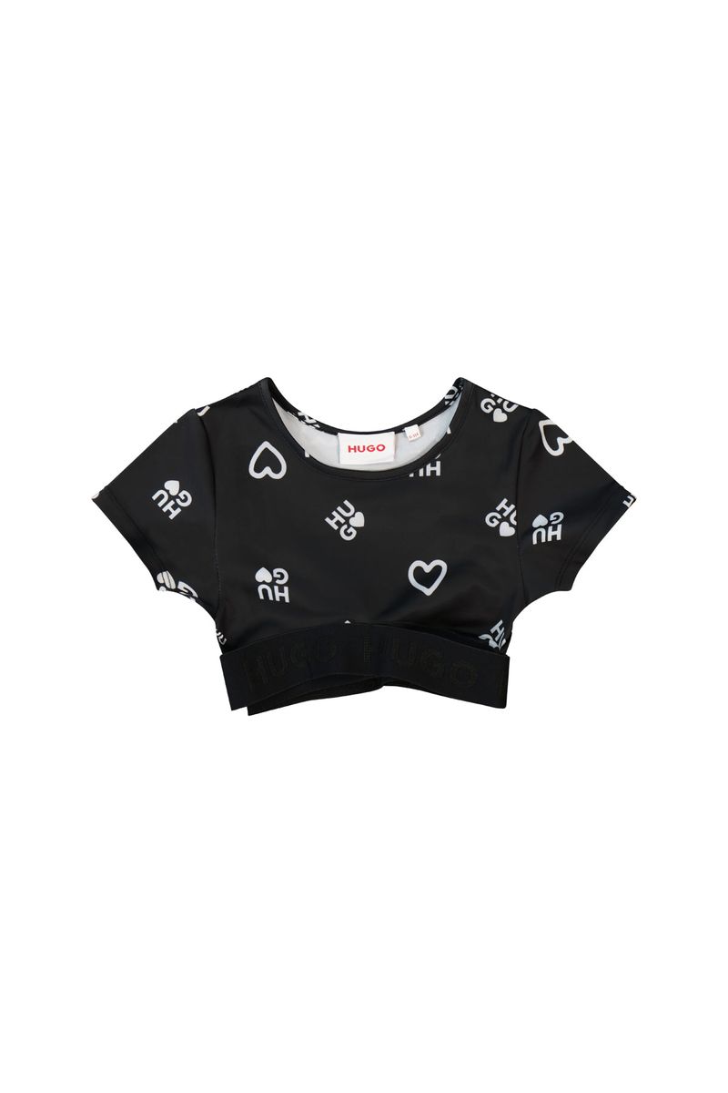 חולצת טי שרט HUGO לבבות לילדות Black / 4Y