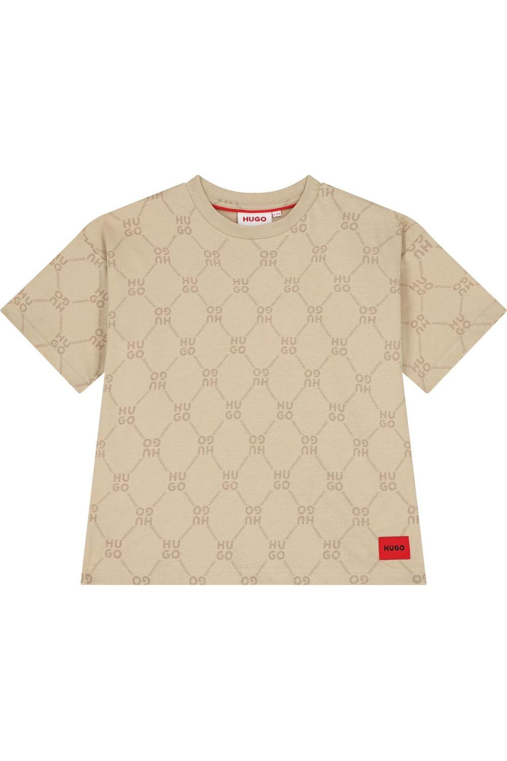 חולצת טישירט HUGO הדפס מונוגרמה לילדים