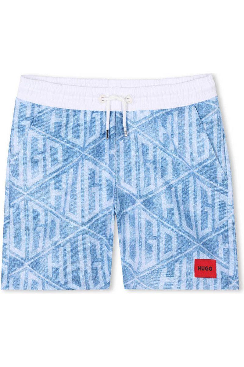 מכנסי בגד ים HUGO עם דפוס לוגו כחול-לבן לילדים