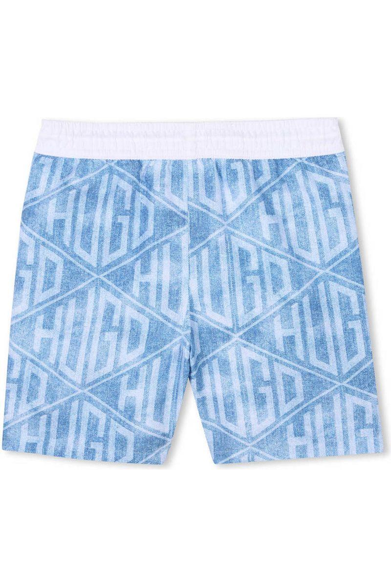 מכנסי בגד ים HUGO עם דפוס לוגו כחול-לבן לילדים