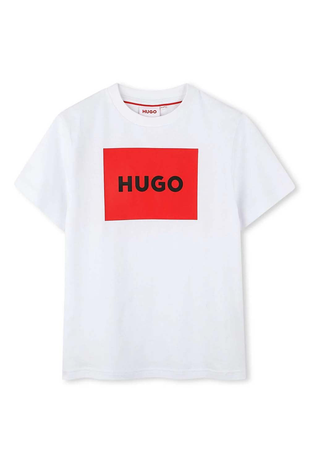 חולצת טישרט HUGO לוגו אדום מודגש באמצע לילדים White / 4Y