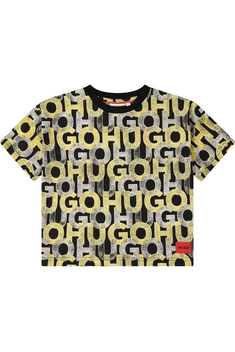 חולצת טישרט HUGO הדפס לוגו חוזר לילדים Black / 4Y