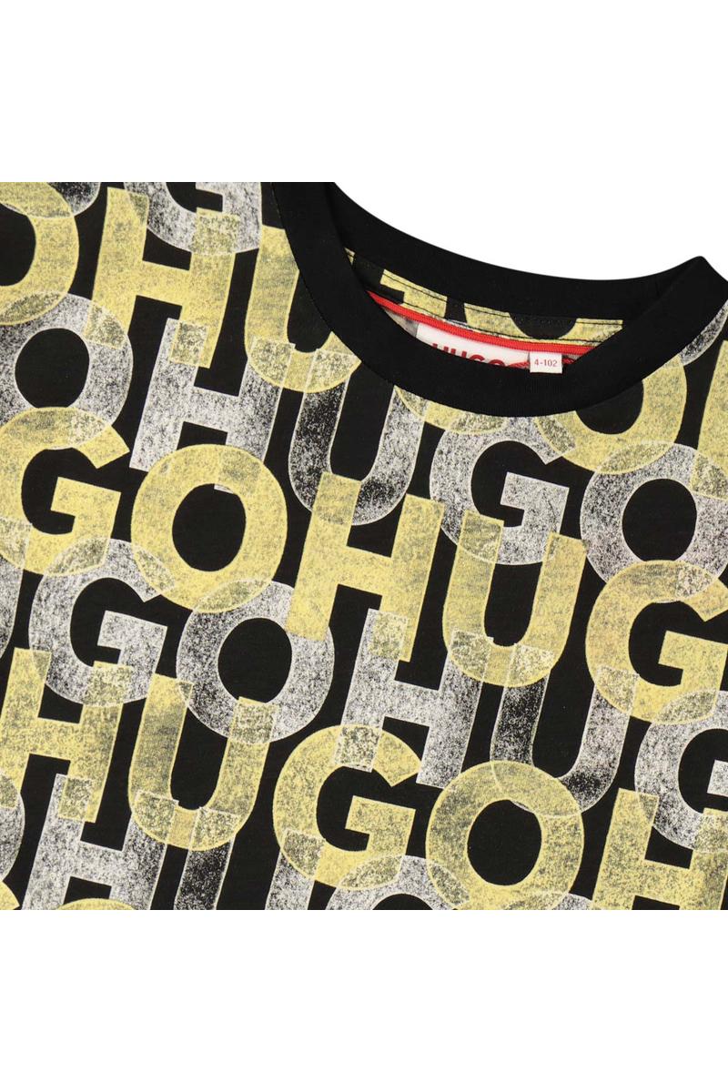חולצת טישרט HUGO הדפס לוגו חוזר לילדים Black / 4Y