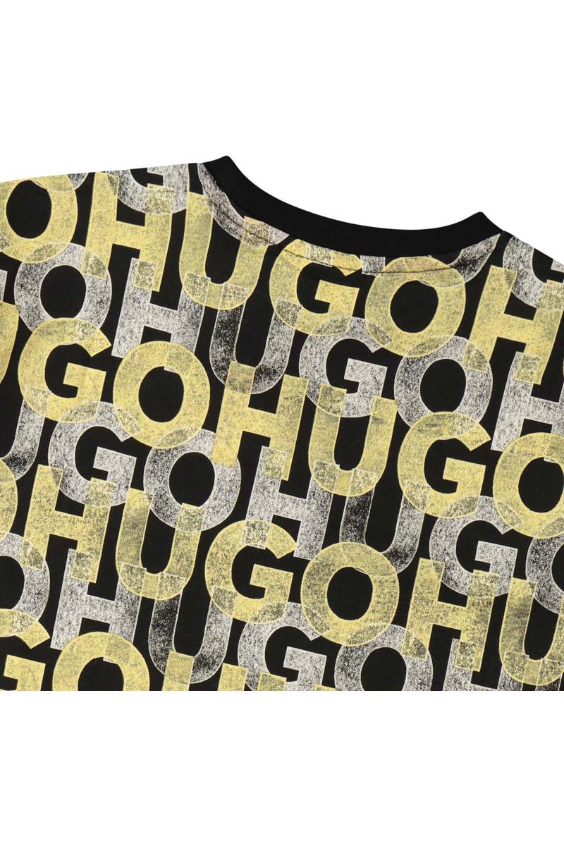 חולצת טישרט HUGO הדפס לוגו חוזר לילדים Black / 4Y