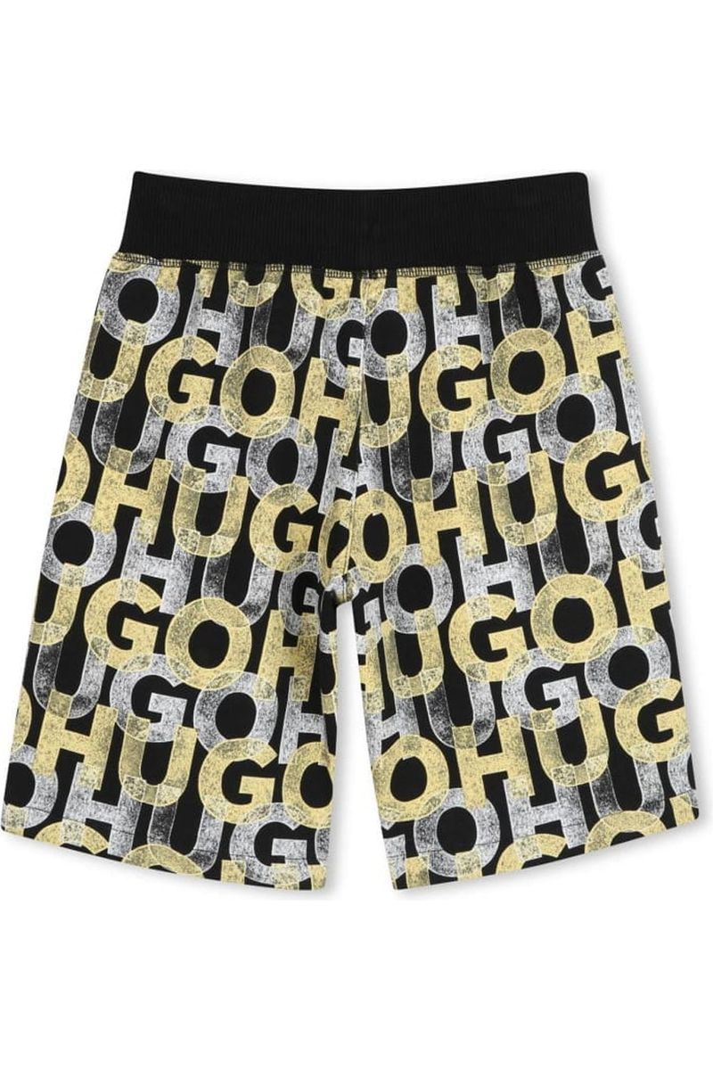 מכנסי ברמודה HUGO עם הדפס לוגו מלא לילדים