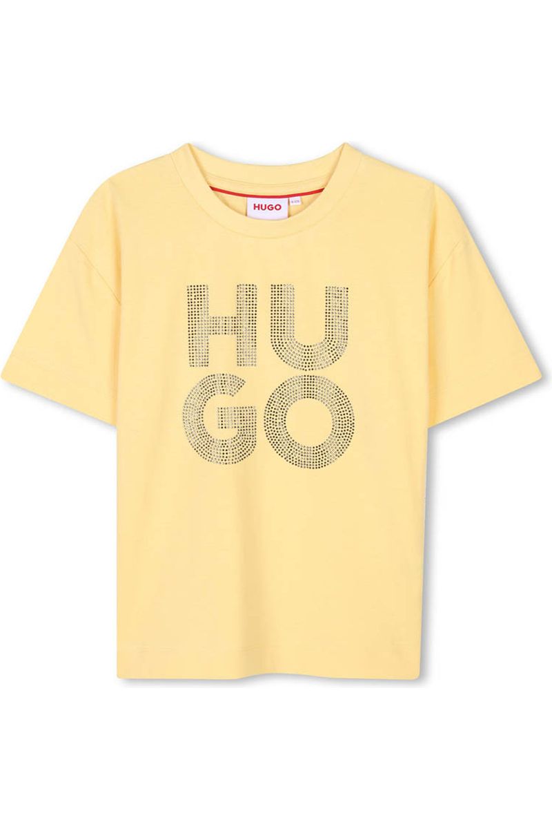 חולצת טישרט HUGO הדפס לוגו בגימור אומנותי לילדות