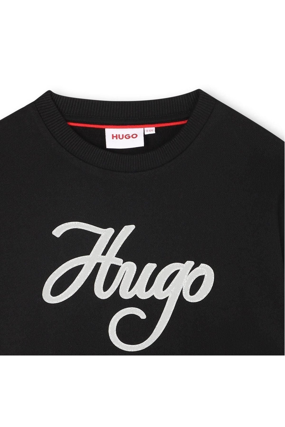 סוויטשירט HUGO ממותג באמצע לילדות BLACK / 4Y