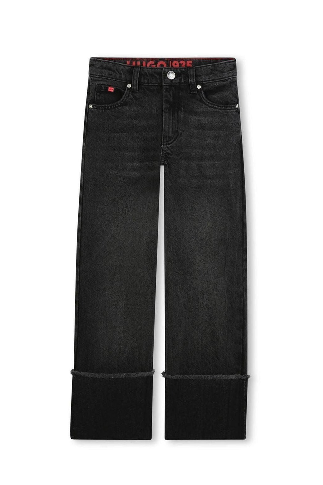 מכנסי ג'ינס HUGO כיפול לילדות BLACK / 4Y