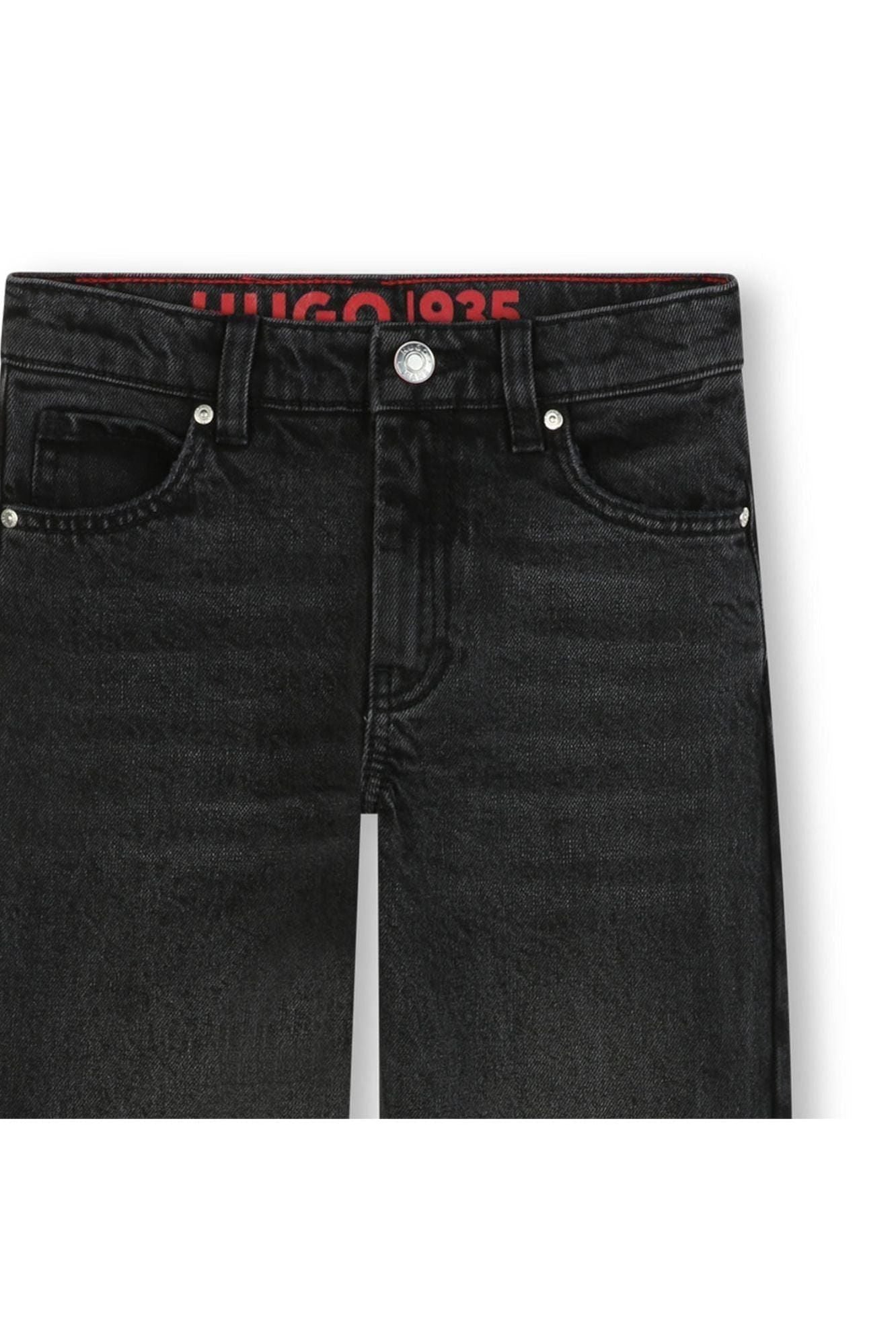 מכנסי ג'ינס HUGO כיפול לילדות BLACK / 4Y