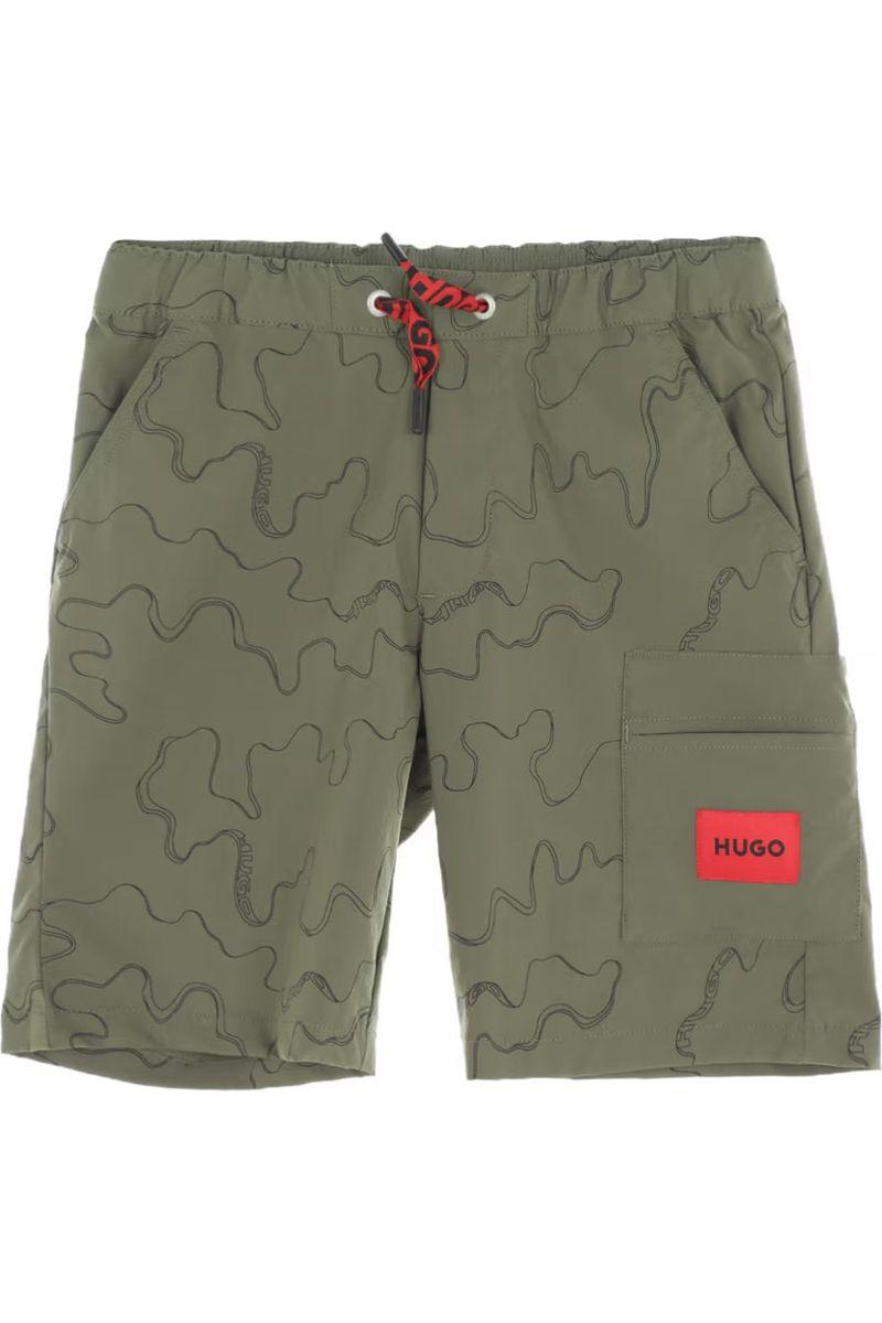 מכנסי ברמודה HUGO בצבע חאקי לילדים