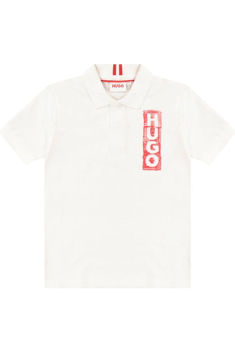 חולצת צווארון HUGO לוגו מותג בצד לילדים White / 4Y