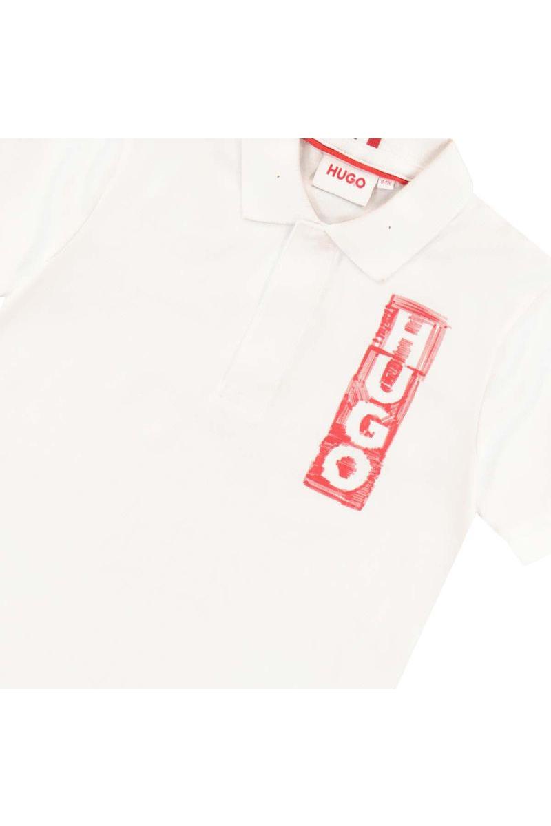 חולצת צווארון HUGO לוגו מותג בצד לילדים White / 4Y