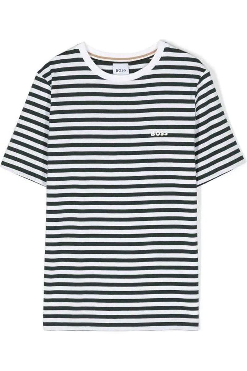 חולצת טי שרט BOSS פסים שחור לבן לילדים