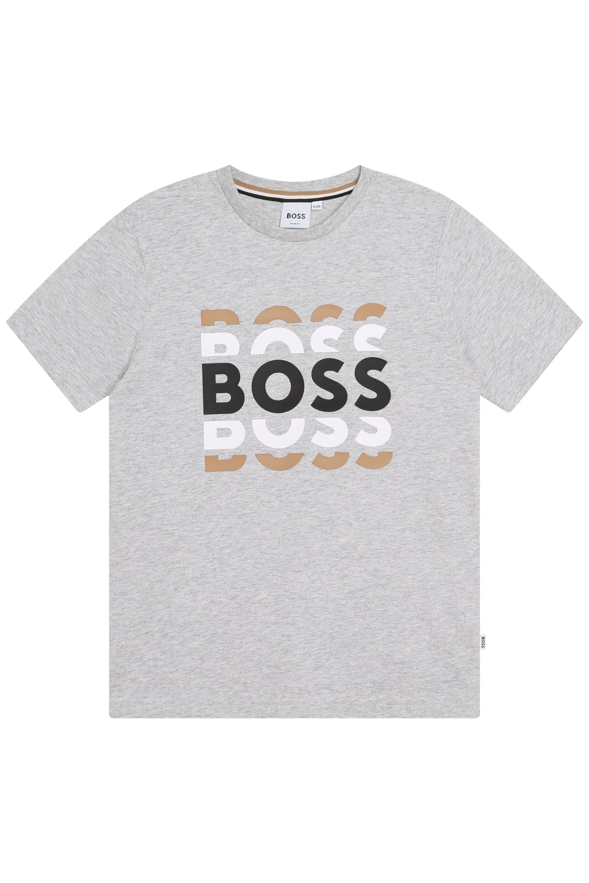 חולצת טי שרט BOSS הדפס לוגו לילדים Black / 4Y