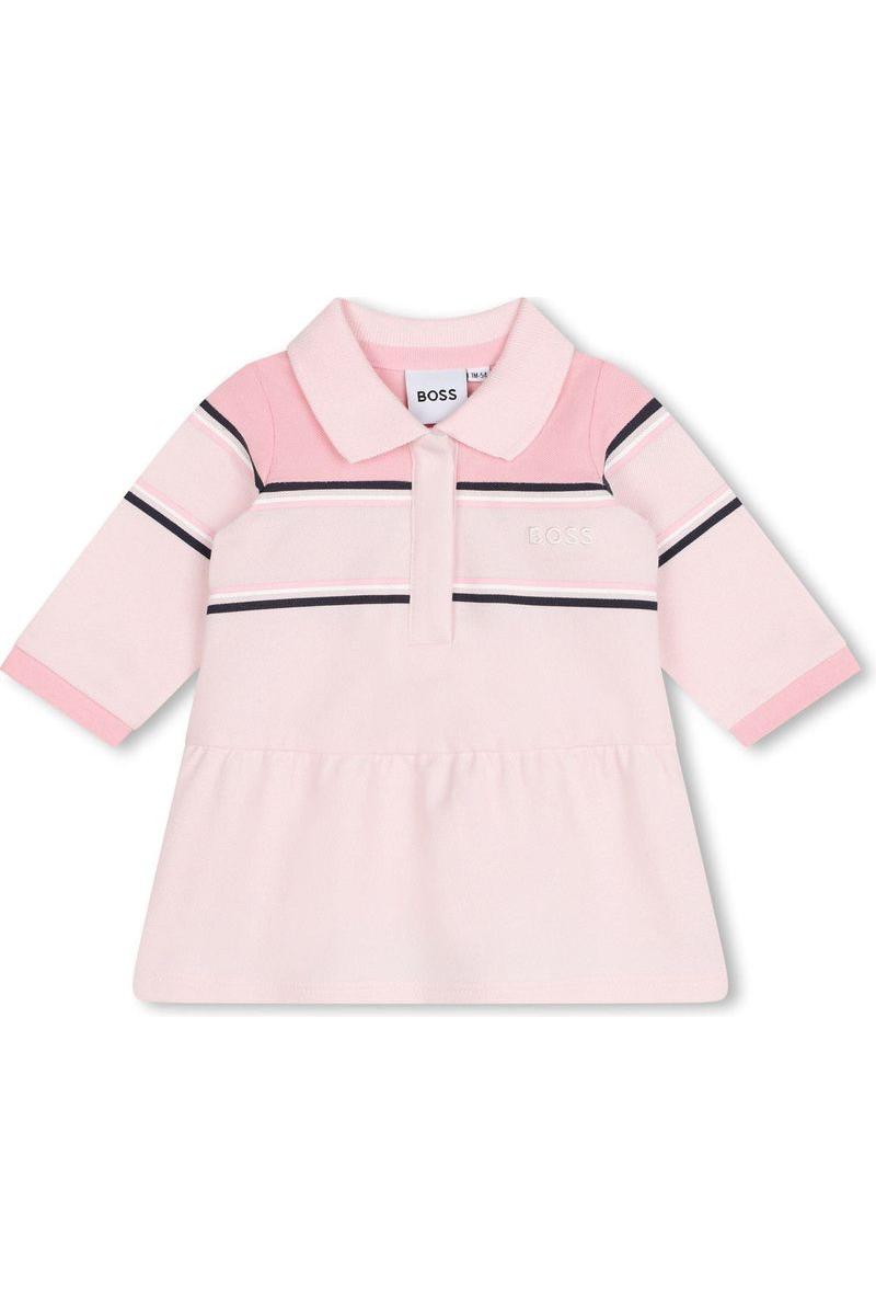 שמלת  צווארון BOSS שרוול ארוך לוגו מותג בצד לתינוקות