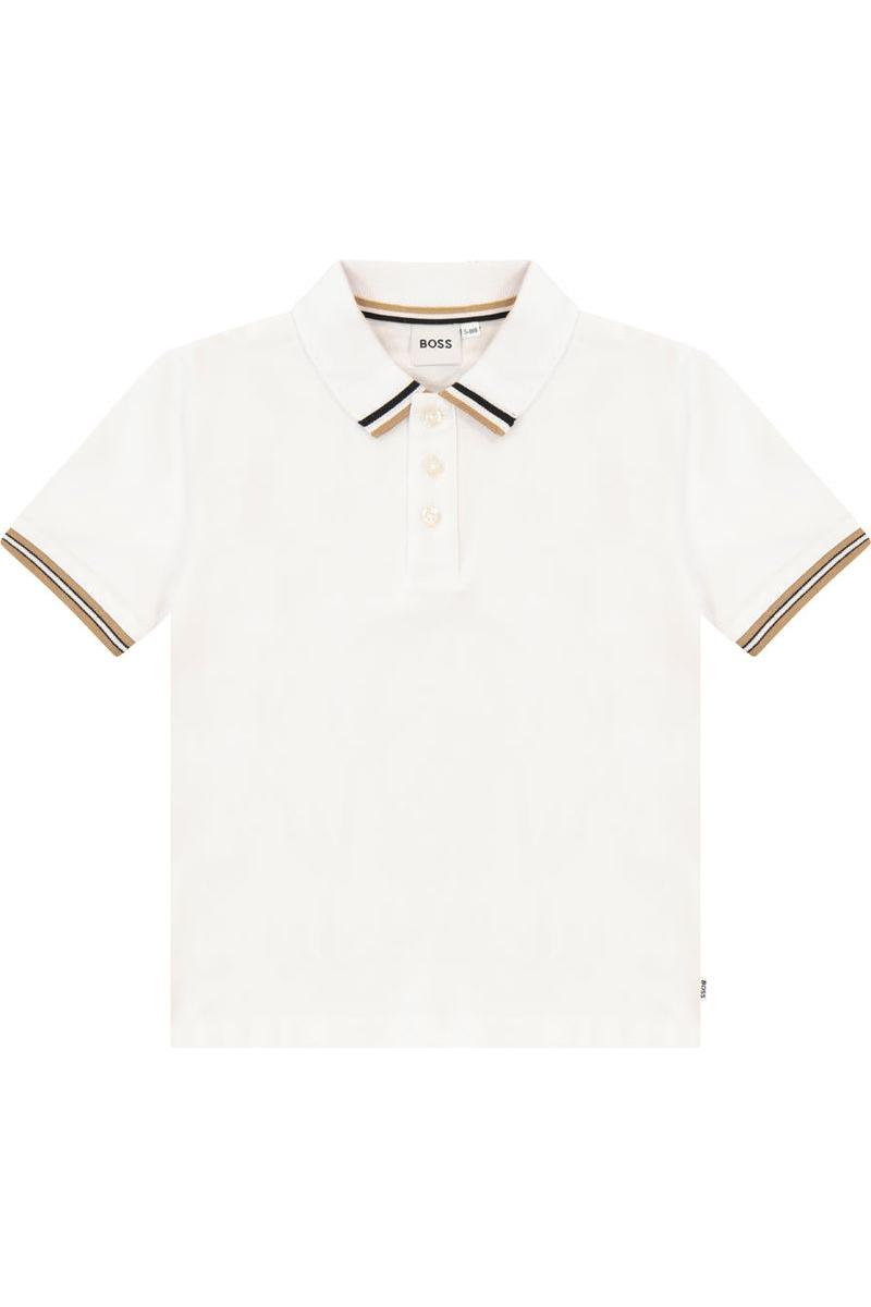 חולצת צווארון BOSS לוגו B כפול בצד לילדים White / 4Y