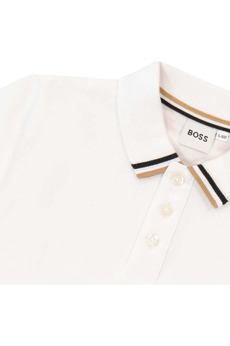 חולצת צווארון BOSS לוגו B כפול בצד לילדים White / 4Y